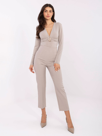 Jasnobeżowe eleganckie spodnie z nogawką 7/8 RUE PARIS