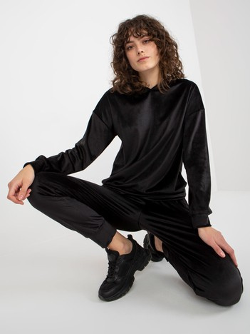 Czarny damski komplet welurowy z bluzą i spodniami