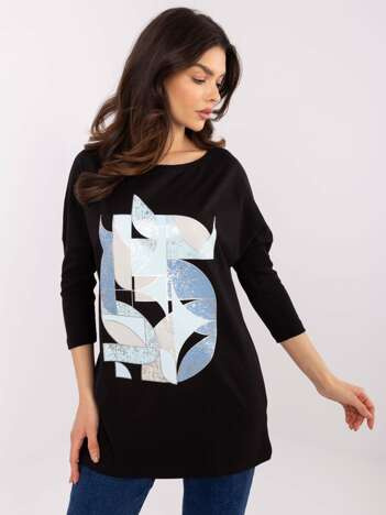 Czarna długa bluzka damska z rozcięciami