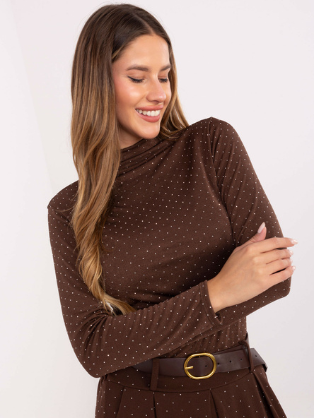 Brązowa wizytowa bluzka z dżetami RUE PARIS