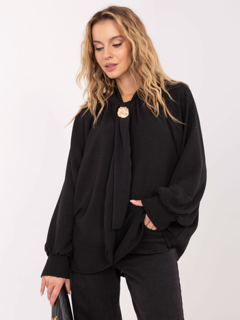 Czarna elegancka bluzka z bufiastymi rękawami