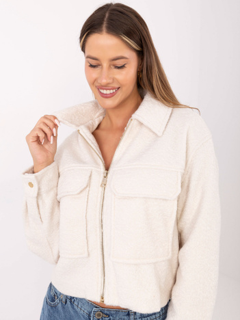 Ecru kurtka boucle z kołnierzykiem SUBLEVEL