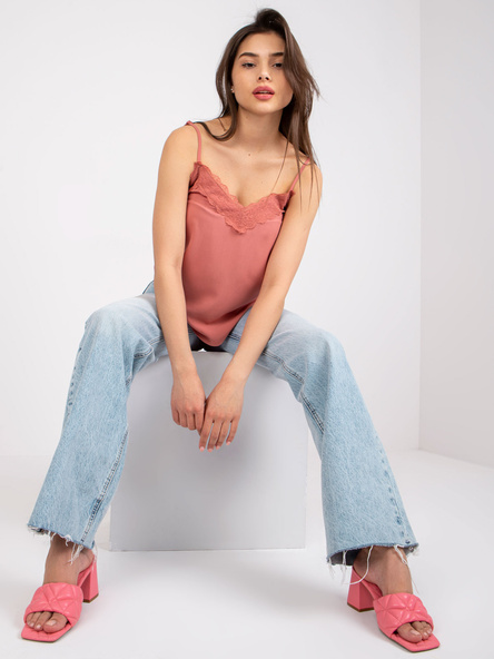 Ciemnoróżowy damski top z koronką FRESH MADE