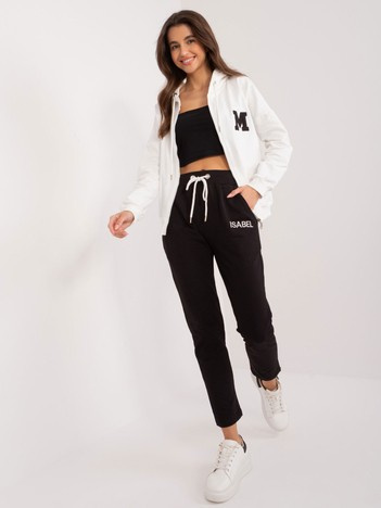 Ecru-czarny dwuczęściowy komplet dresowy ze spodniami