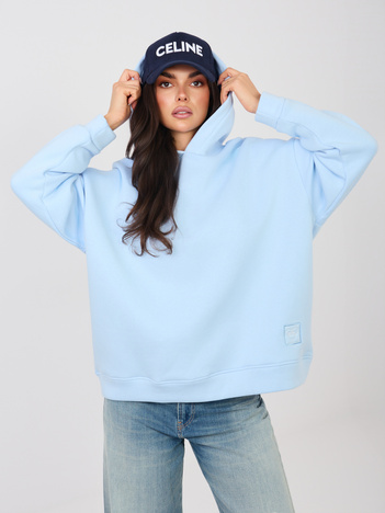 Pastelowa niebieska bluza oversize z naszywką RUE PARIS