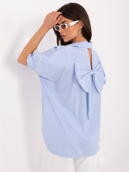 Biało-niebieska bawełniana koszula z krótkim rękawem RUE PARIS