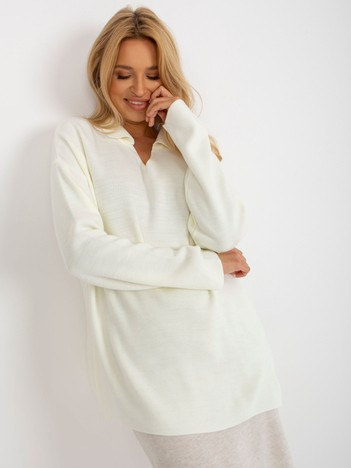 Ecru damski sweter oversize z kołnierzykiem RUE PARIS