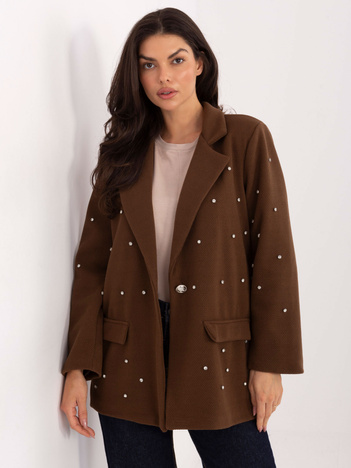 Brązowa damska marynarka z imitacją kieszeni