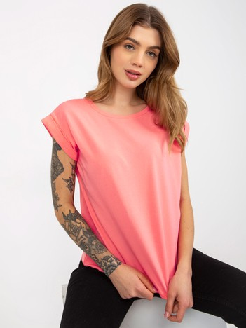 Brzoskwiniowy t-shirt basic z okrągłym dekoltem Revolution