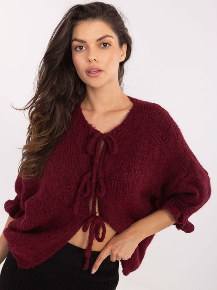 Bordowy kardigan z wiązanymi kokardami