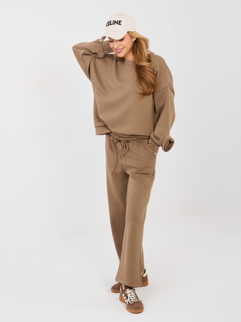 Brązowy casualowy komplet z bluzą i spodniami