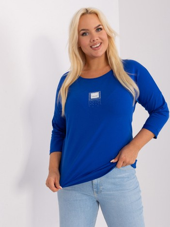 Kobaltowa damska bluzka plus size z aplikacją