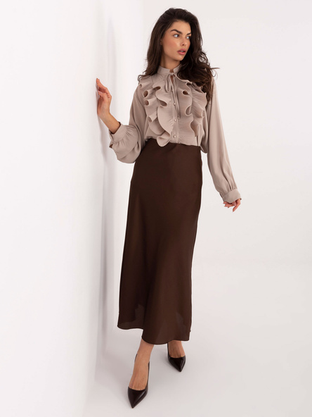 Beżowa koszula z wiązaniem przy dekolcie