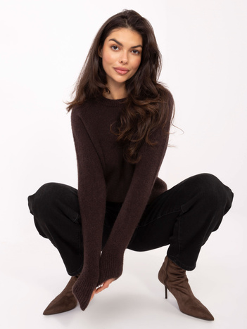 Ciemnobrązowy klasyczny sweter z długim rękawem