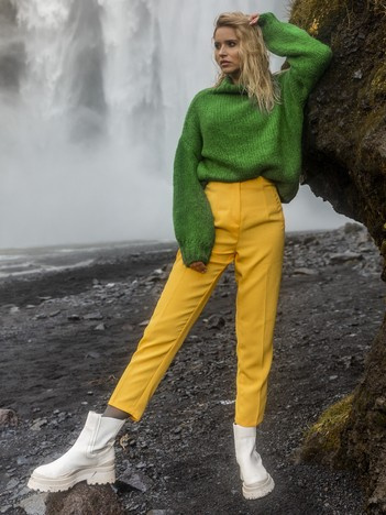 Ciemnożółte damskie spodnie cygaretki z wysokim stanem