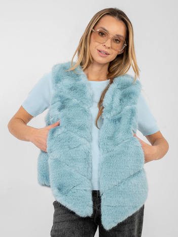 Miętowa futrzana kamizelka zapinana na haftki