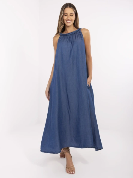 Ciemnoniebieska maxi sukienka oversize na lato