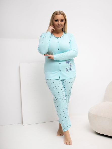 Miętowa damska piżama plus size z rozpinaną bluzką
