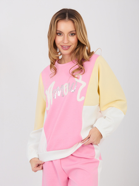 Różowy kolorowy komplet z szerokimi spodniami RUE PARIS