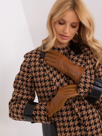 Jasnobrązowe eleganckie rękawiczki damskie