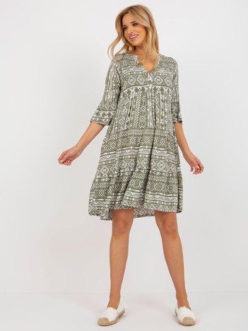 Khaki luźna sukienka boho we wzory SUBLEVEL