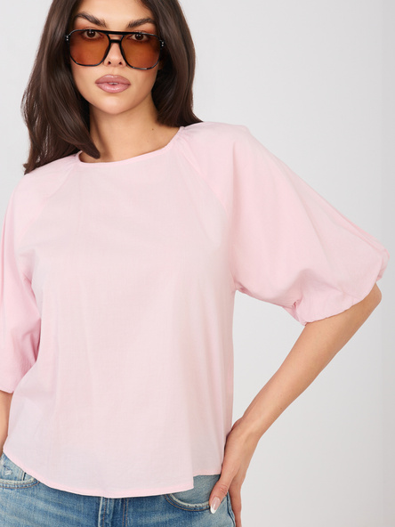 Pastelowa różowa damska bluzka z bufiastym rękawem SUBLEVEL