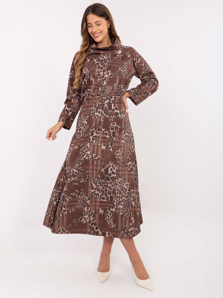 Brązowo-ciemnobeżowa zamszowa spódnica z printem