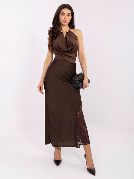 Ciemnobrązowa spódnica z koronkową wstawką RUE PARIS