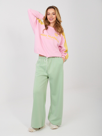 Pistacjowo-różowy komplet z bluzą bez kaptura RUE PARIS