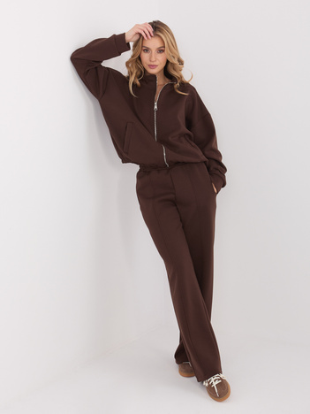 Ciemnobrązowe dresowe spodnie wide leg z kieszeniami