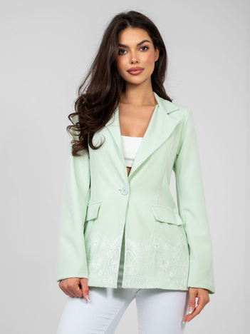Miętowa elegancka marynarka z koronką
