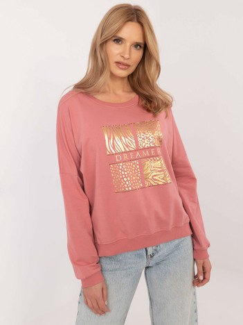 Brudnoróżowa bluzka z nadrukiem i ściągaczami