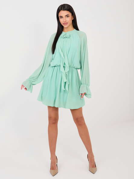 Miętowa koktajlowa sukienka z falbanami RUE PARIS