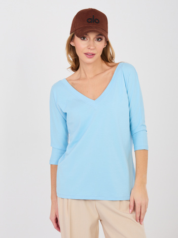 Pastelowa niebieska bluzka basic z rękawem 3/4 RUE PARIS