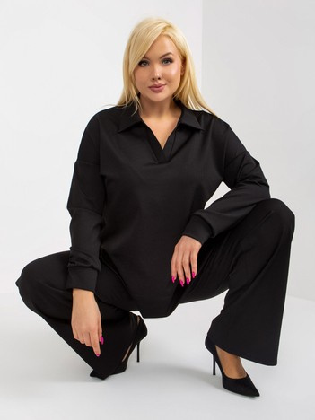 Czarny prążkowany komplet plus size ze spodniami