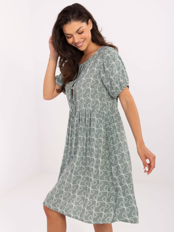 Pistacjowa wzorzysta sukienka z wiskozy SUBLEVEL