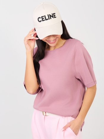 Brudnoróżowy t-shirt basic z ozdobnymi szwami RUE PARIS