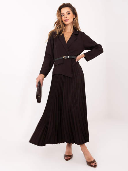 Czekoladowa midi sukienka z plisowanym dołem RUE PARIS