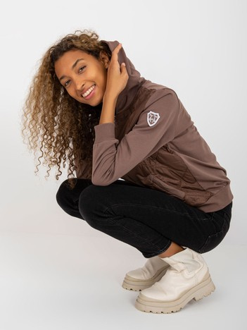 Brązowa pikowana bluza bomberka z kapturem RUE PARIS