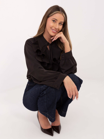 Czekoladowa koszula z wiązaniem przy dekolcie