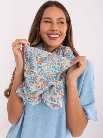 Biało-niebieska damska chusta w kwiaty