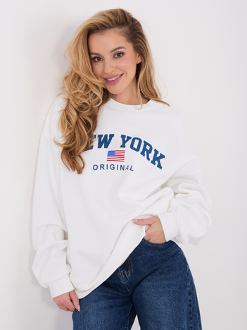 Ecru dresowa bluza z napisem New York