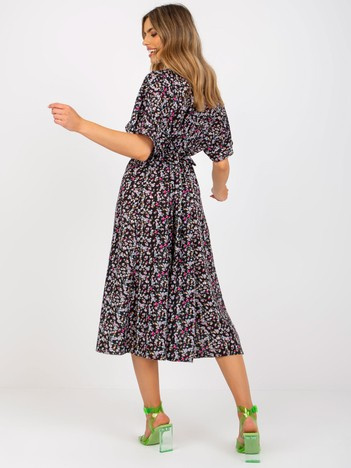Czarna sukienka w kwiaty z krótkim rękawem RUE PARIS