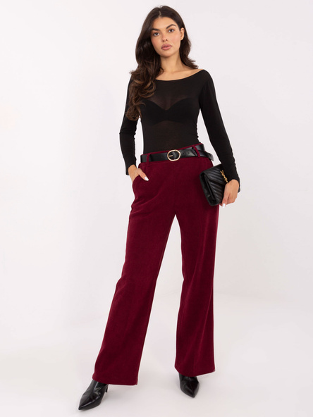 Bordowe sztruksowe spodnie w prążek