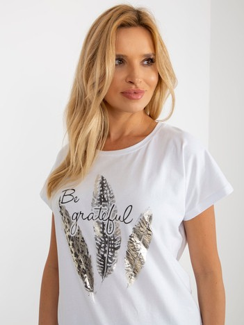 Biała bluzka z nadrukiem i krótkim rękawem RUE PARIS