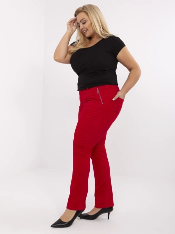 Czerwone bawełniane spodnie plus size z kieszeniami
