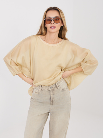 Beżowa wizytowa bluzka o kroju nietoperza