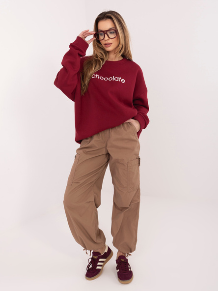 Bordowa dresowa bluza z okrągłym dekoltem RUE PARIS