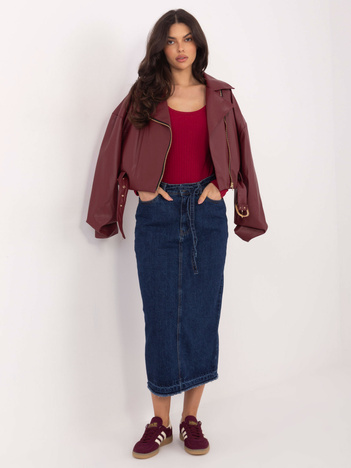 Granatowa jeansowa spódnica midi z rozcięciem SUBLEVEL