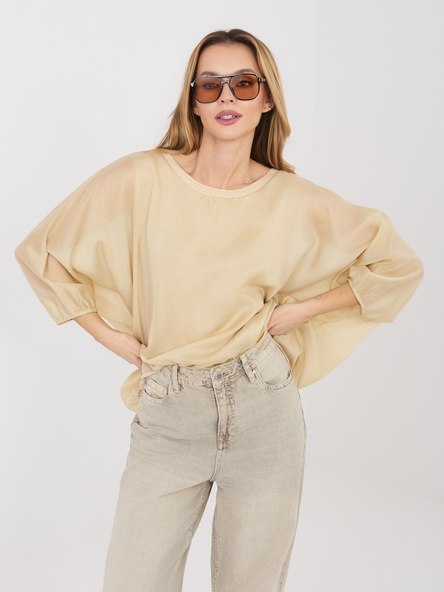 Beżowa wizytowa bluzka o kroju nietoperza